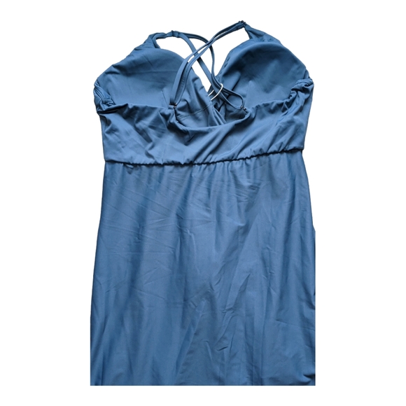 NWT Halara Deep V Neck Backless Crisscross Adjustable Straps Midi Blue Dress - Picture 7 of 7